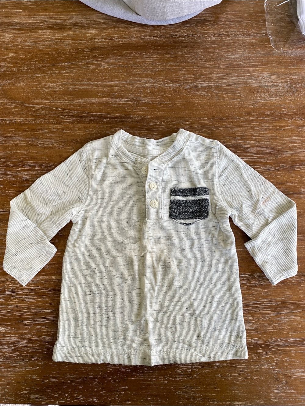Cat & Jack 18 Month Cream Henley Long-Sleeve with Dark Gray Pocket